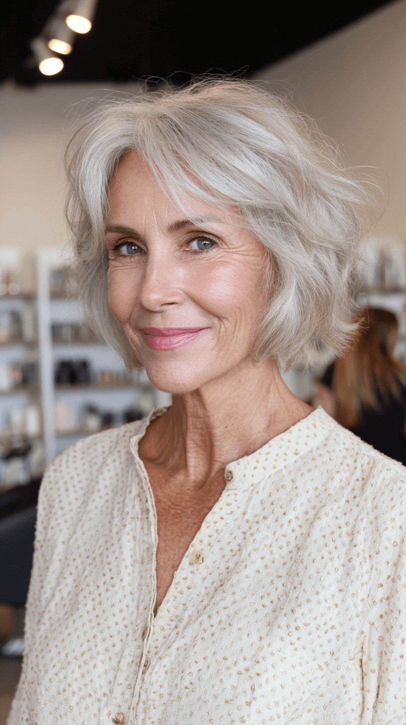 Textured Silver Bob with Soft Waves