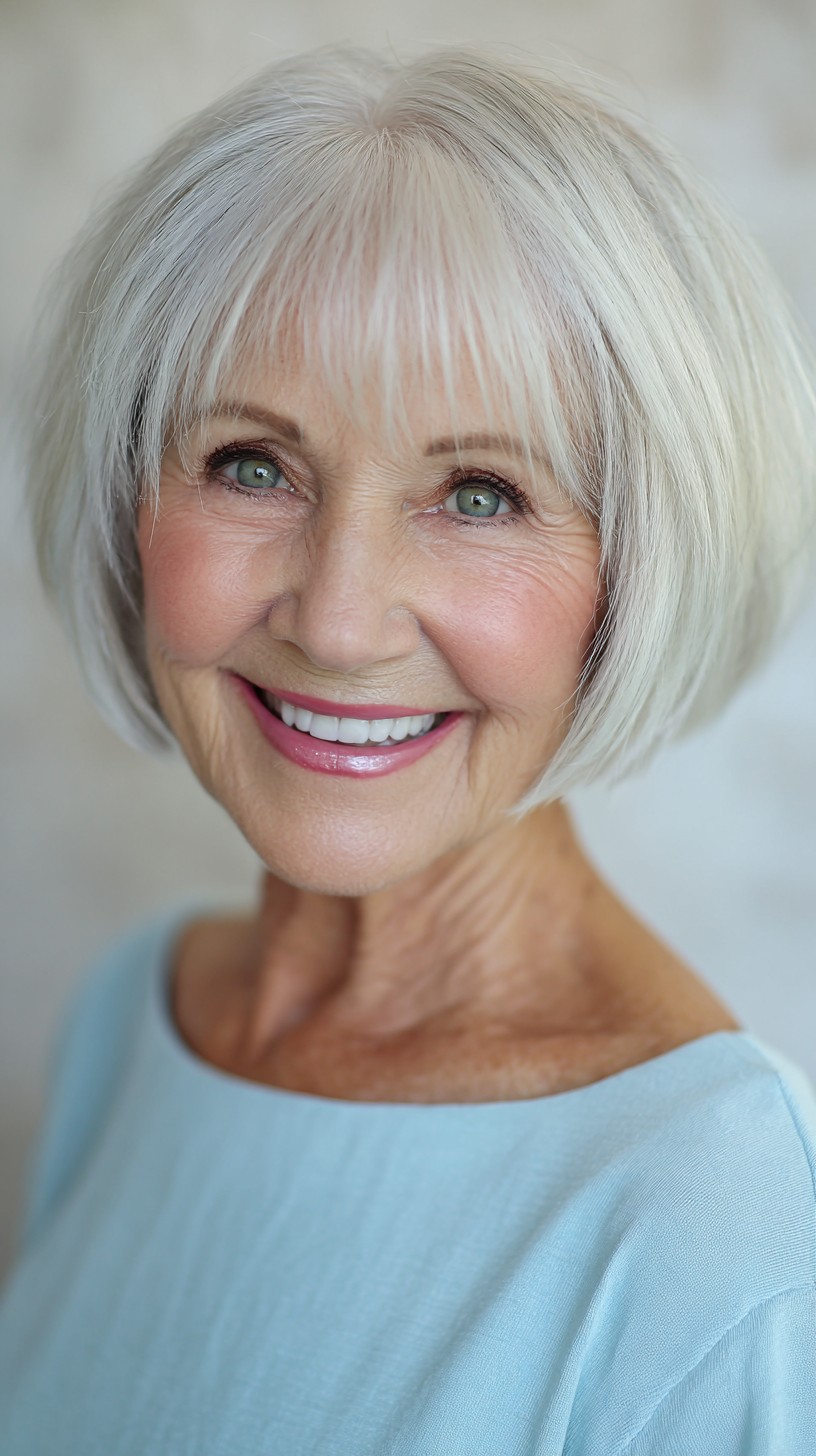 Bright Silver Wispy Bob with Soft Bangs