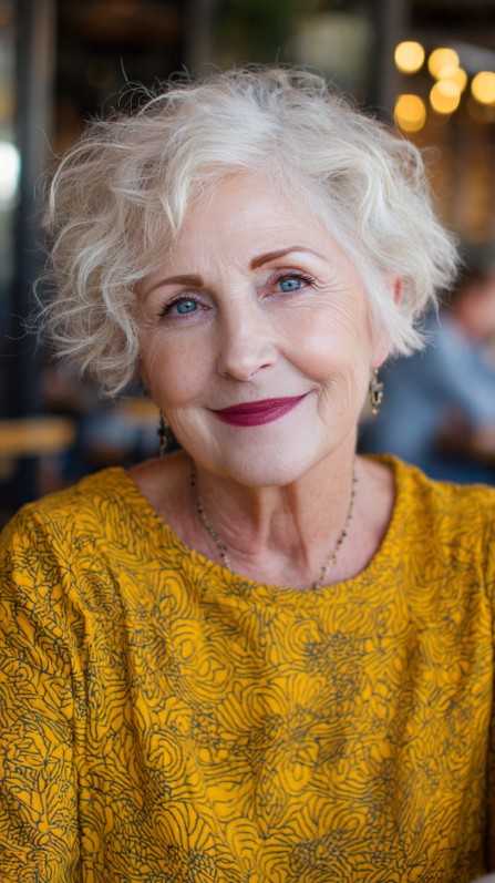 Charming Curly Silver Bob with Soft Volume