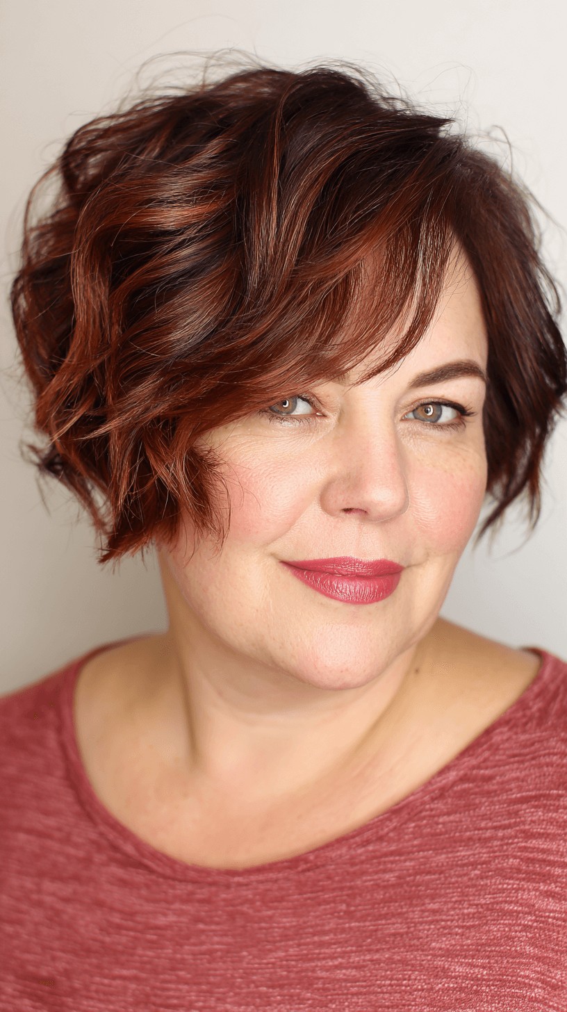 Chic Curly Bob with Rich Copper Highlights