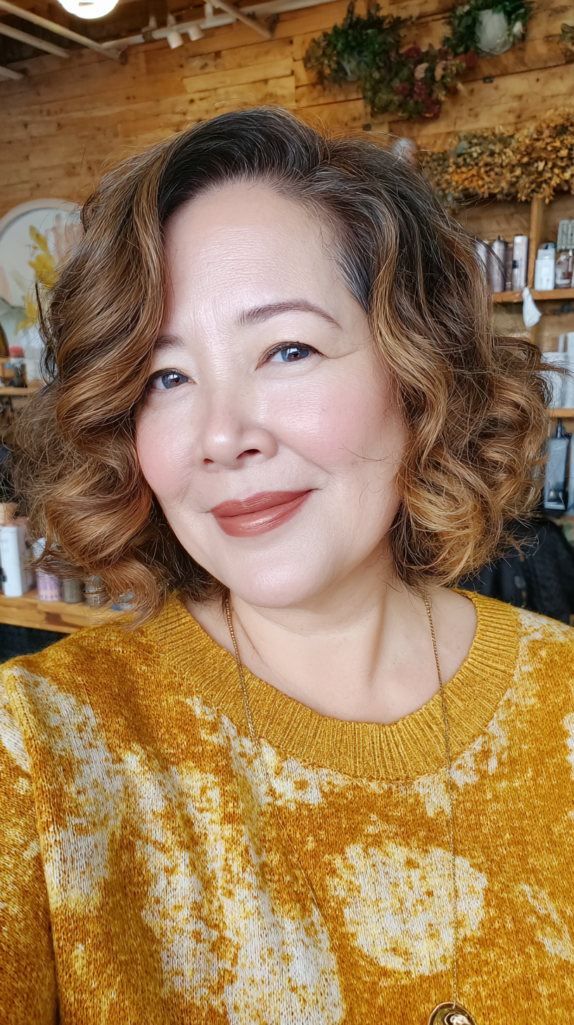 Chic Curly Lob with Face-Framing Layers