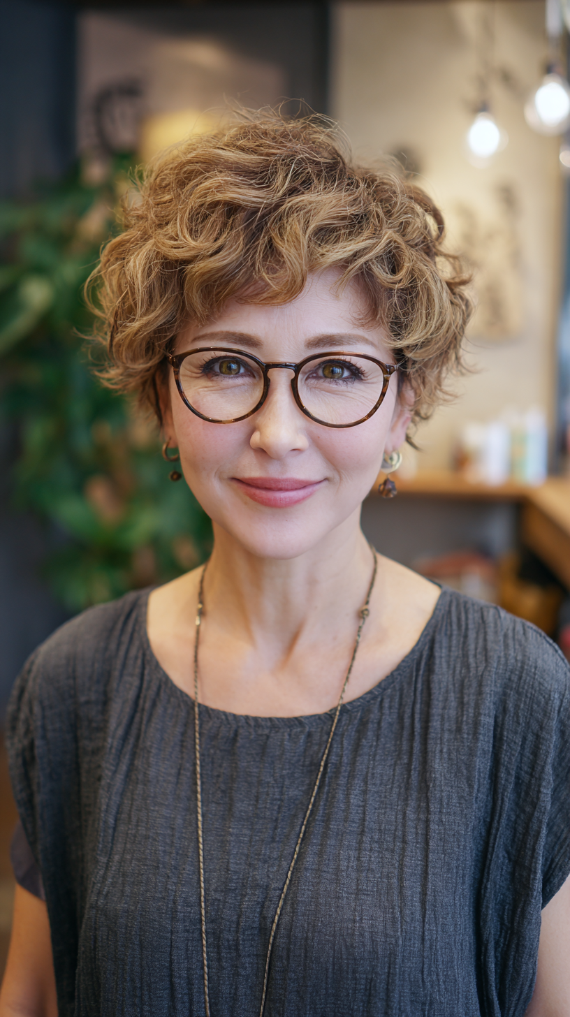 Chic Curly Pixie with Playful Volume