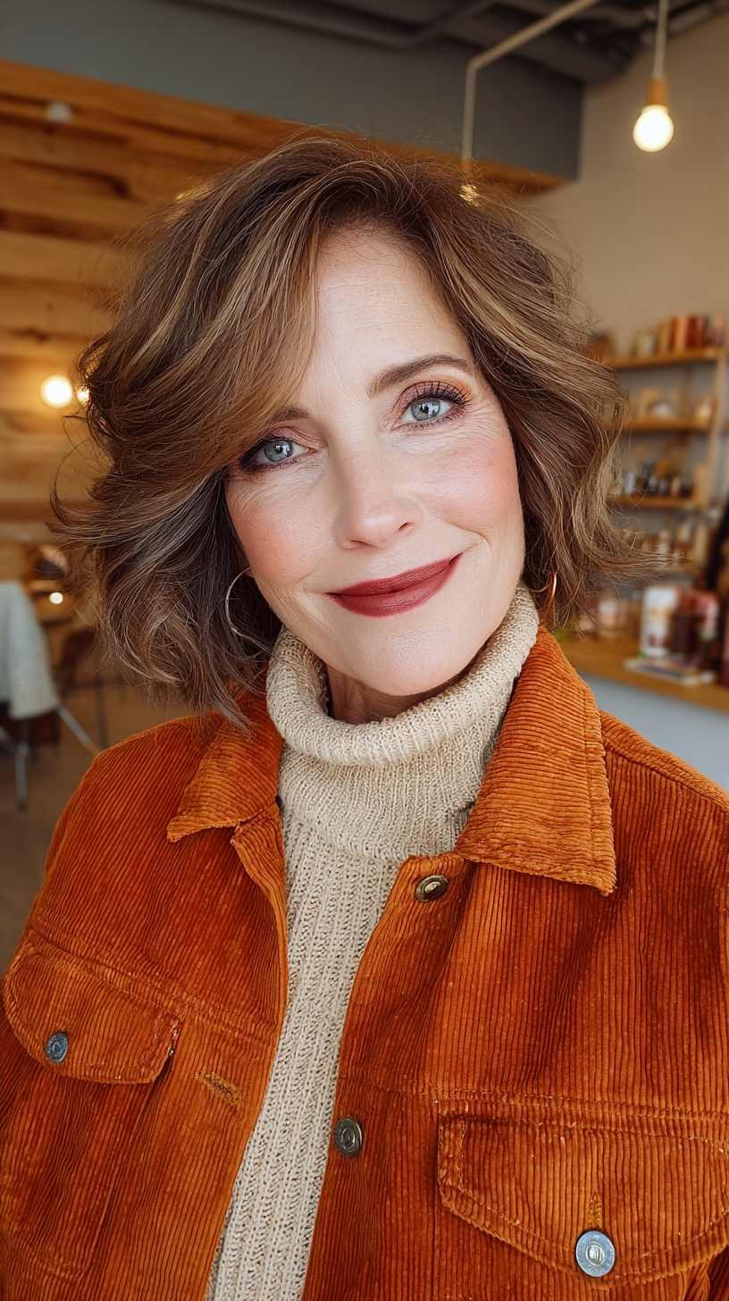 Chic Curly Shoulder-Length Cut with Soft Layers