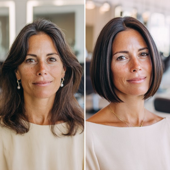chic jaw length blunt cut with subtle layers