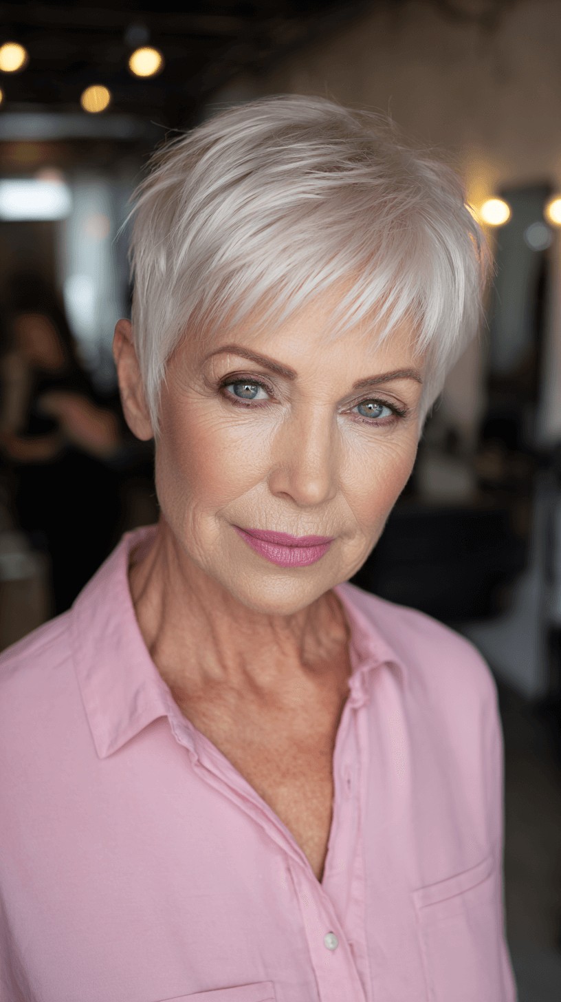 Chic Short Layered Platinum Cut with Textured Bangs
