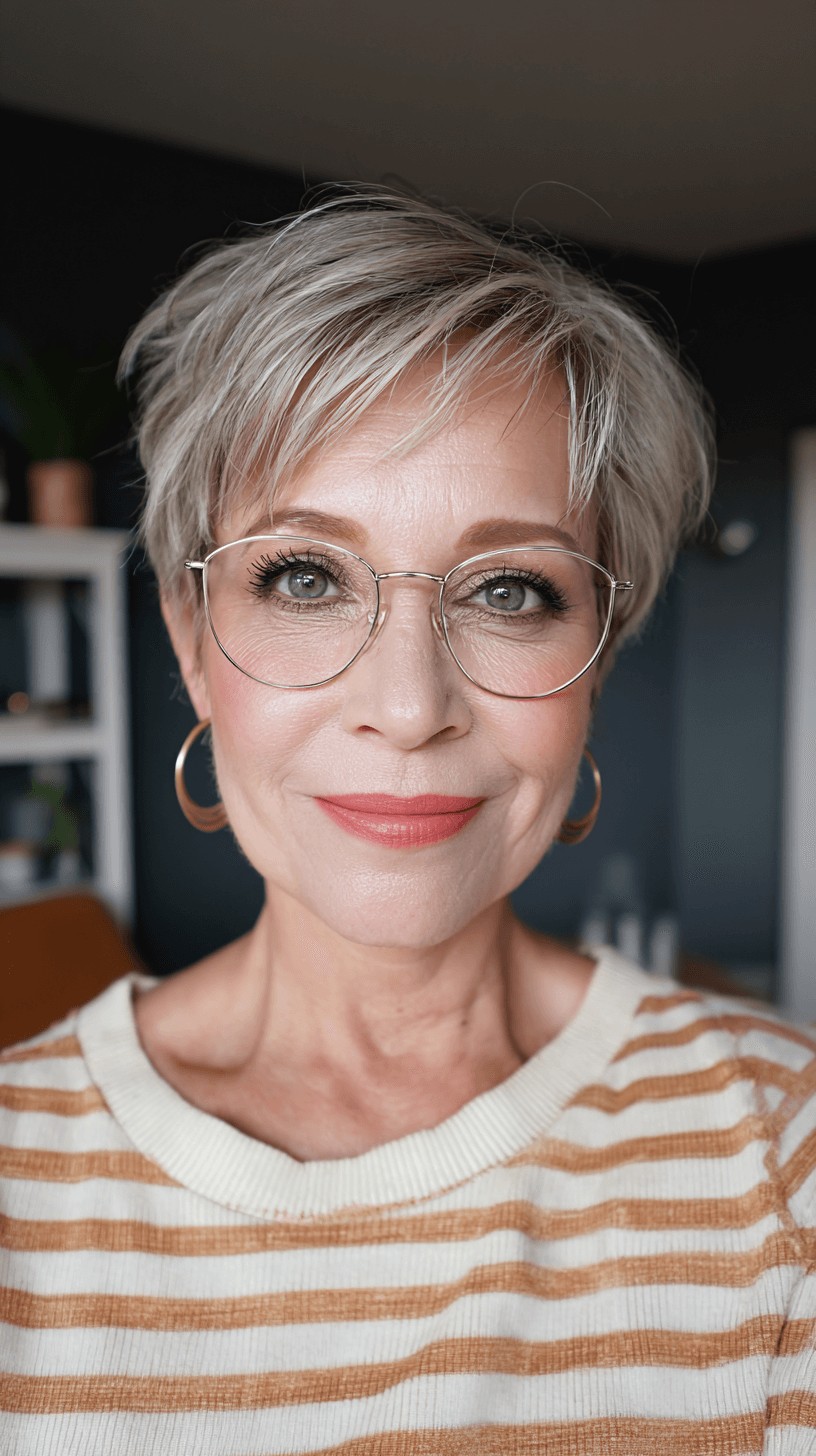 Chic Short Layered Silver Blonde Cut with Soft Textured Volume