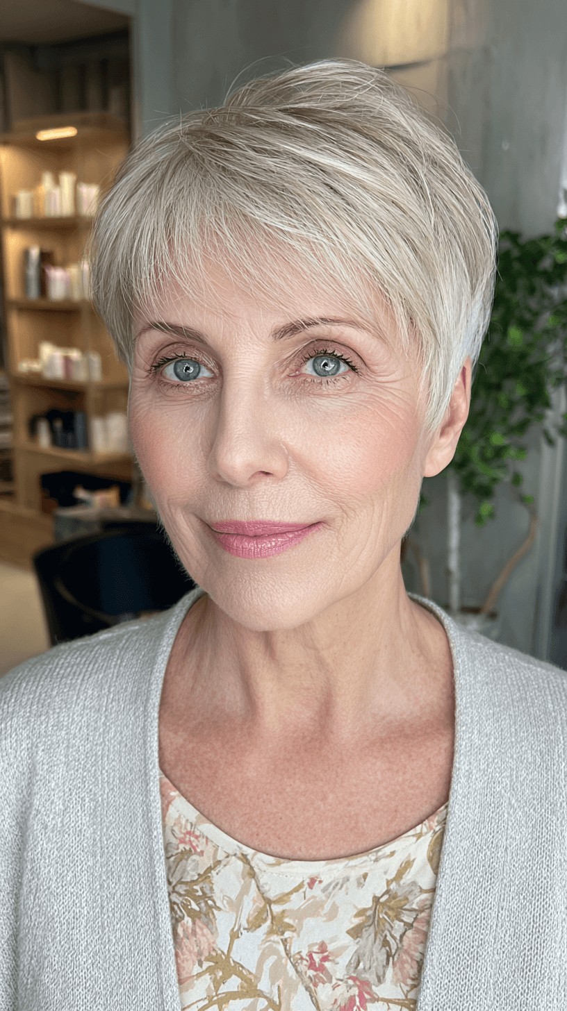 Chic Short Textured Pixie with Bright Platinum Highlights