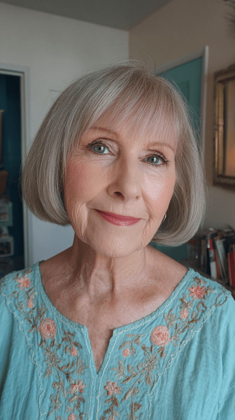Chic Silver Blunt Bob with Soft Bangs