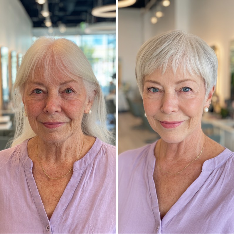 chic silver pixie cut with soft layers