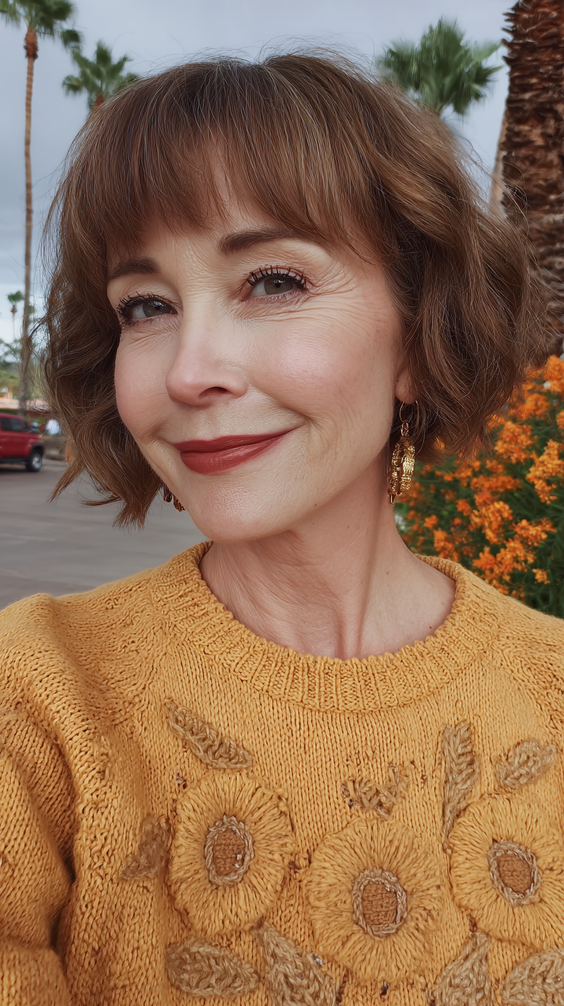 Chic Textured Bob with Soft Curls and Bangs