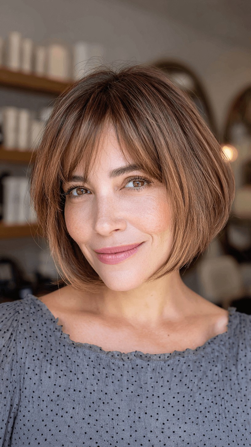 Chic Textured Bob with Soft Face-Framing Bangs
