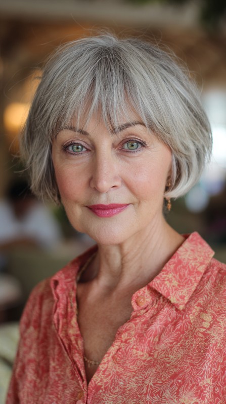 Chic Textured Gray Bob with Subtle Layers