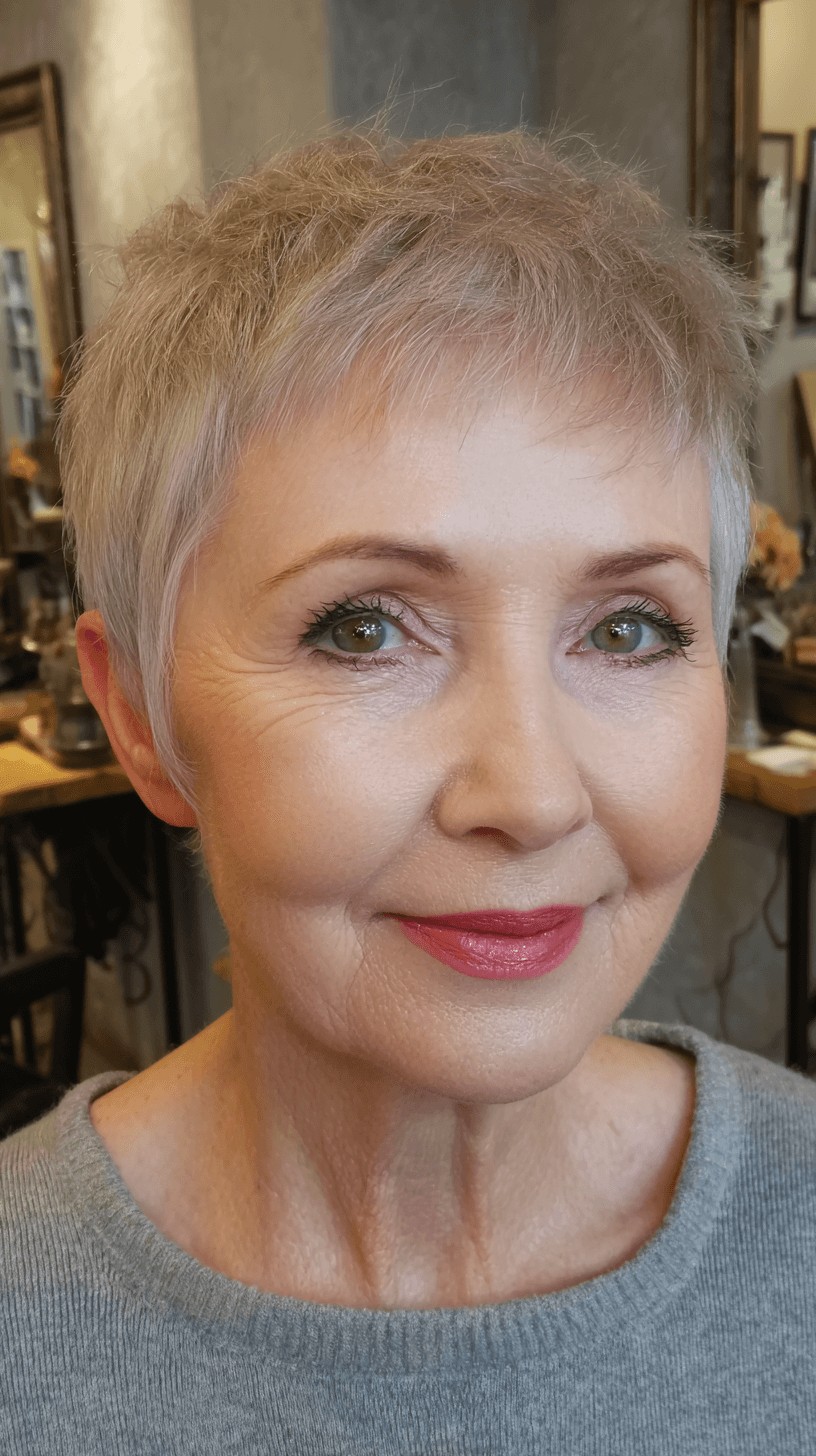 Chic Textured Pixie Cut with Soft Blonde Highlights