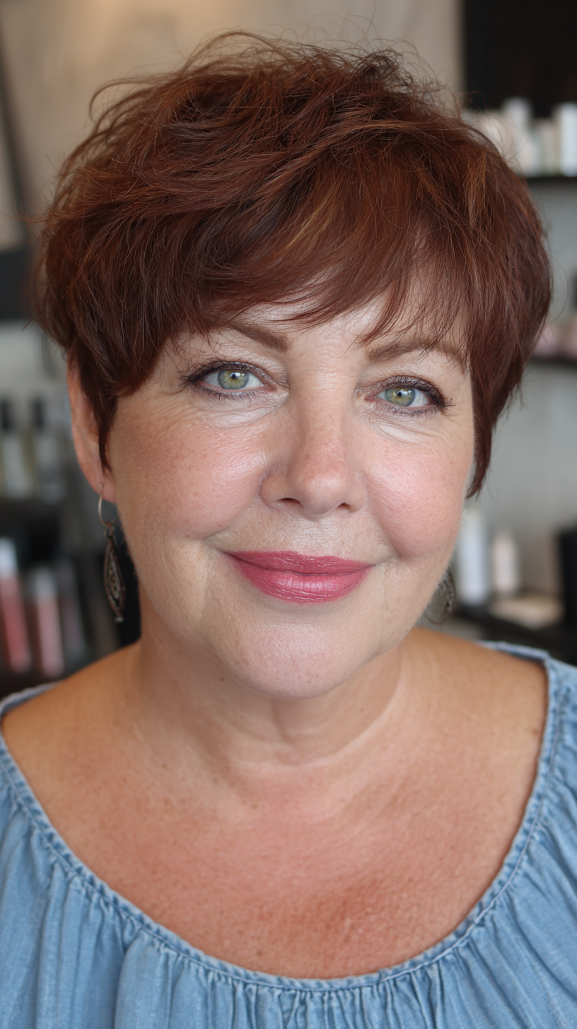 Chic Textured Pixie with Rich Auburn Highlights