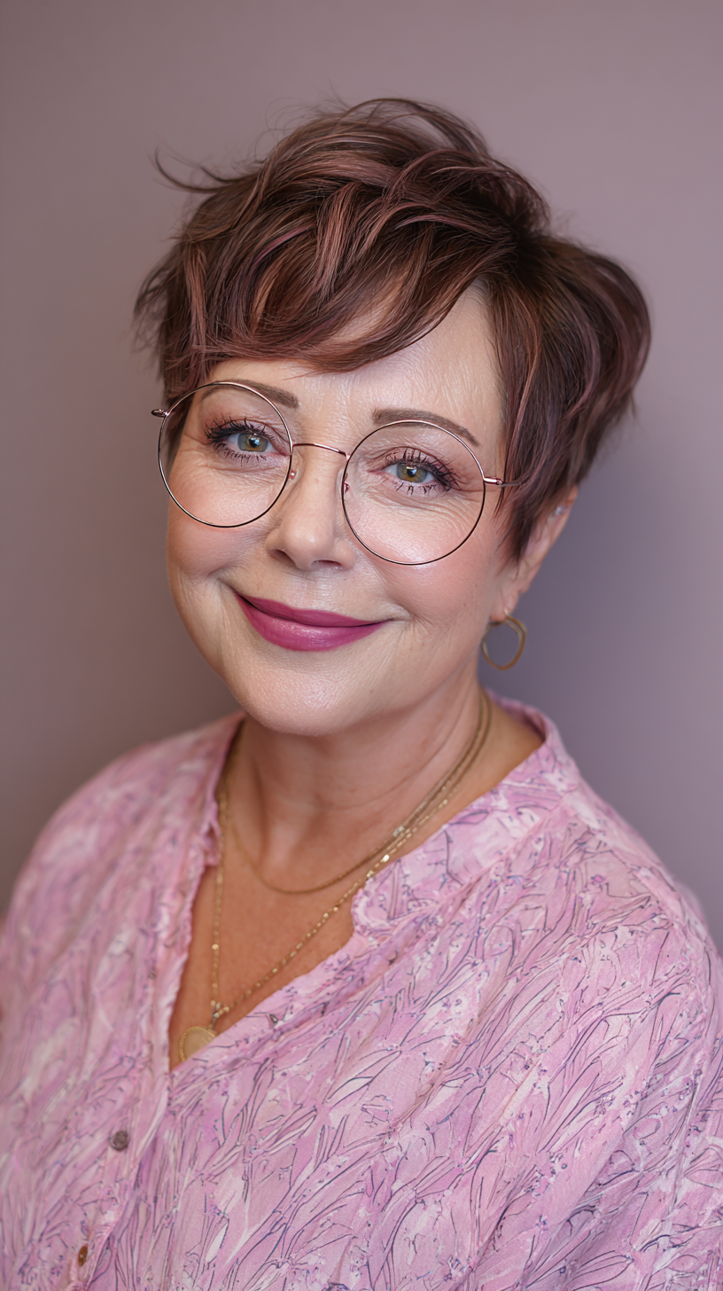 Chic Textured Pixie with Subtle Rose Tones