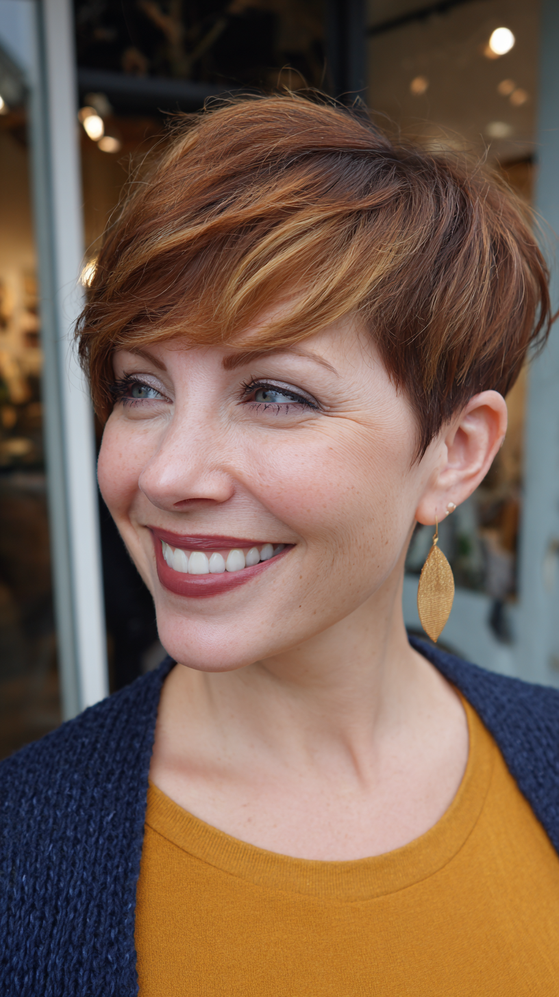 Chic Textured Pixie with Warm Highlights