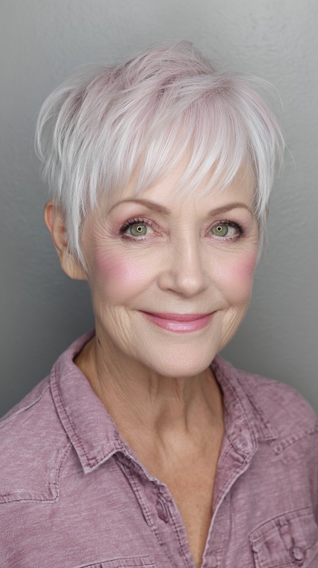Chic Textured Platinum Pixie with Soft Bangs