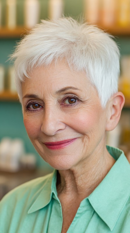 Chic Textured Short White Pixie with Subtle Layers