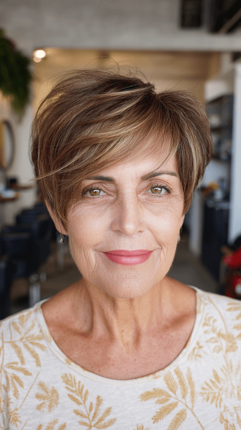 Choppy Textured Short Cut with Side Swept Long Bangs