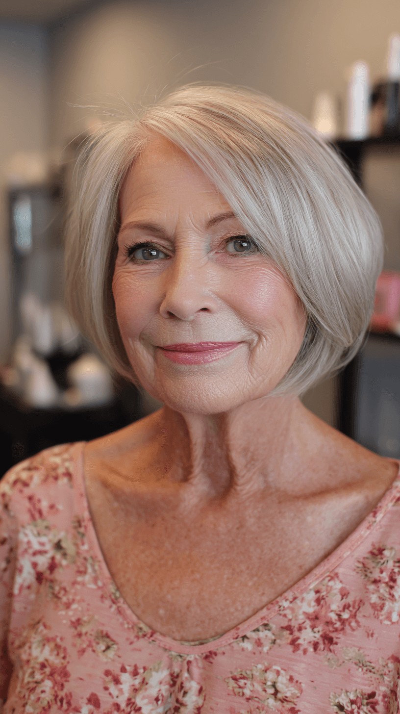Classic Layered Silver Bob with Subtle Face-Framing Layers