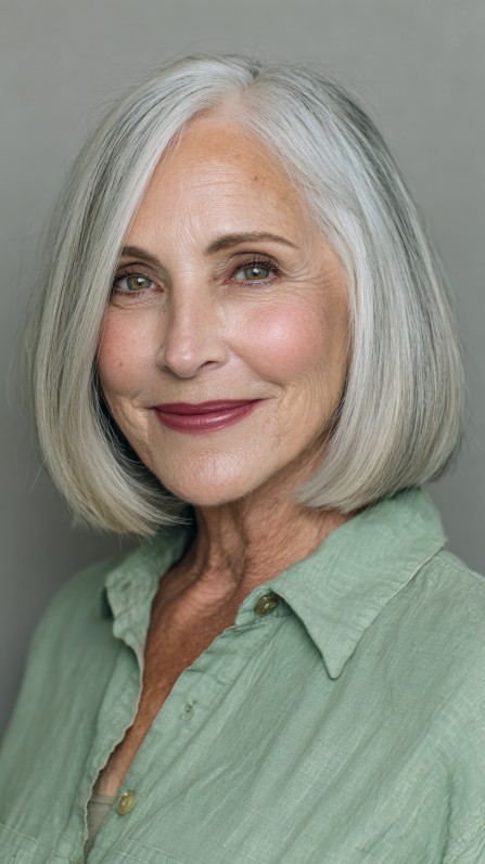 Elegant Silver Blunt Bob with Soft Edges