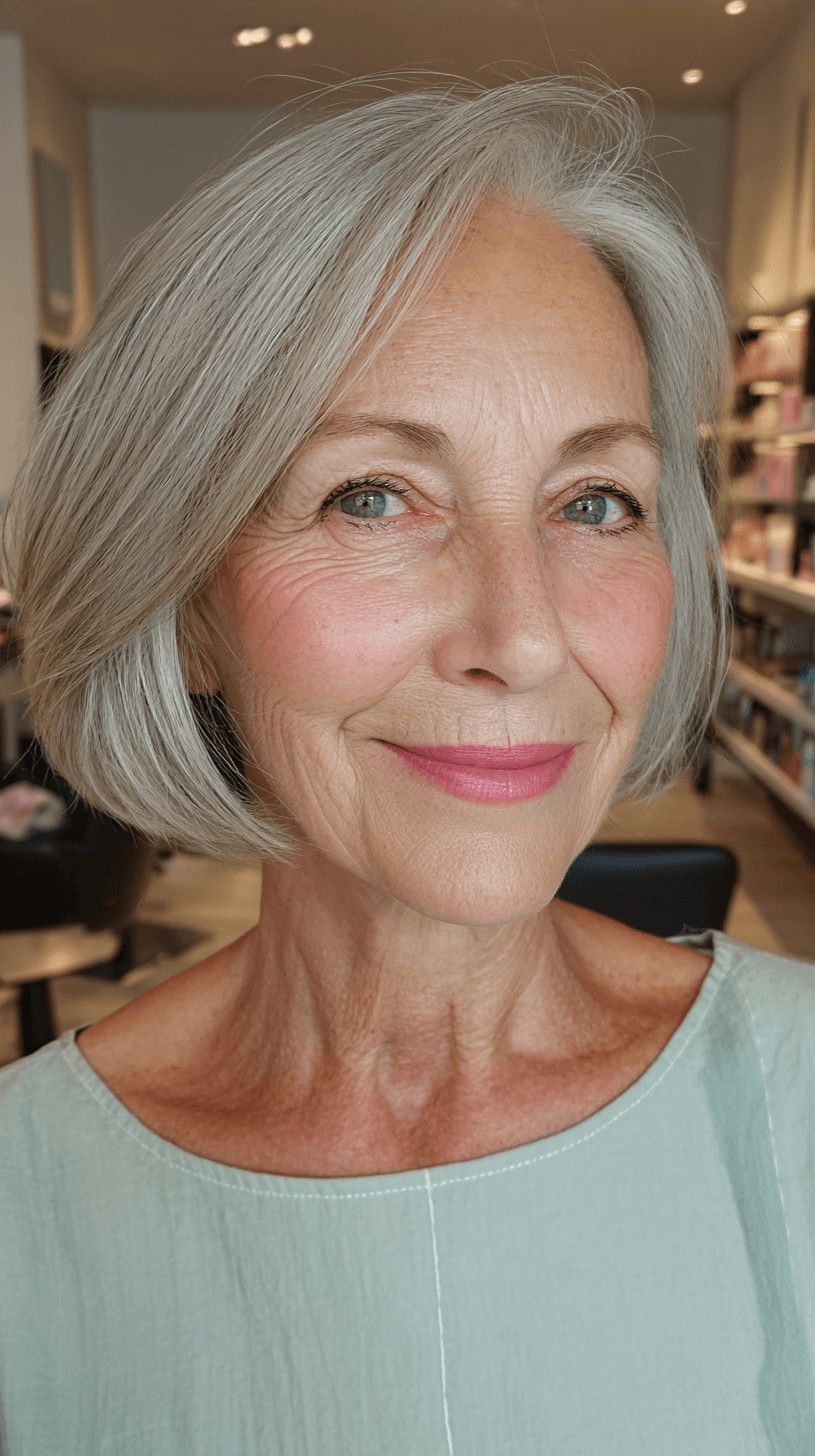 Elegant Silver Bob with Soft Face-Framing Layers