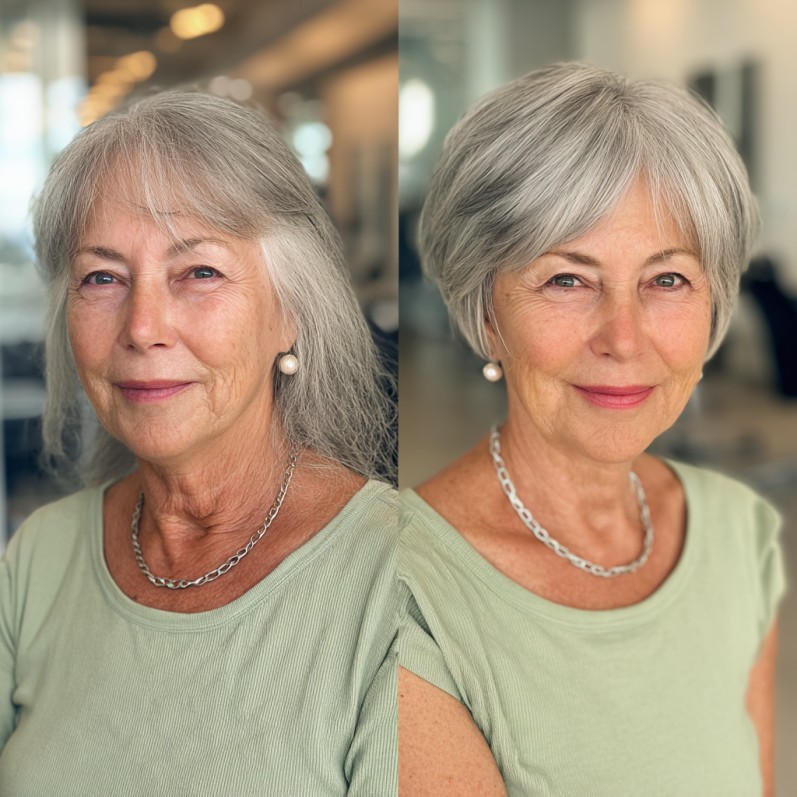 elegant silver textured bob with soft layers