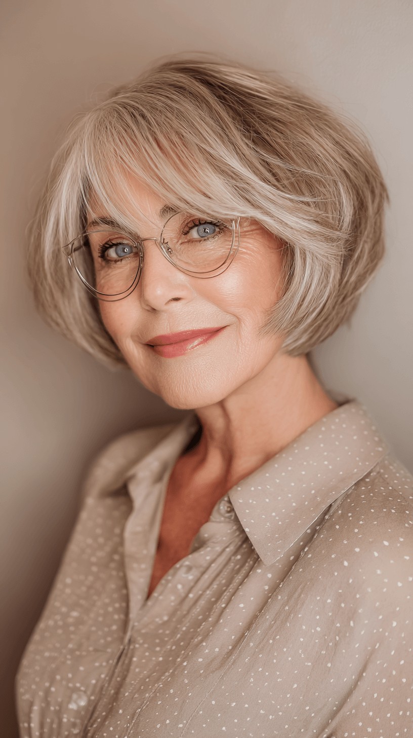 Elegant Soft Silver Bob with Long Bangs