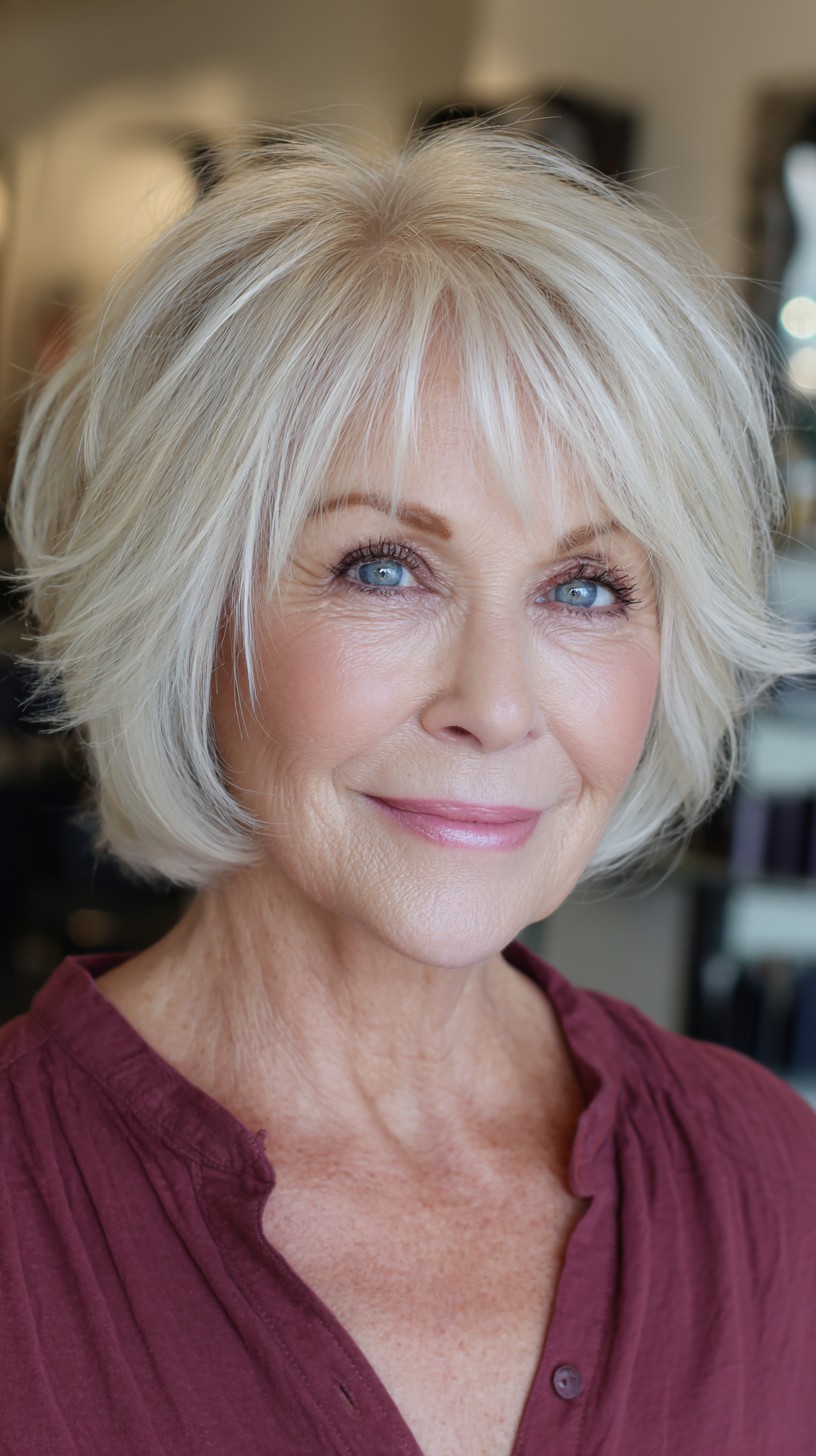 Light Blonde Wispy Bob with Feathered Layers