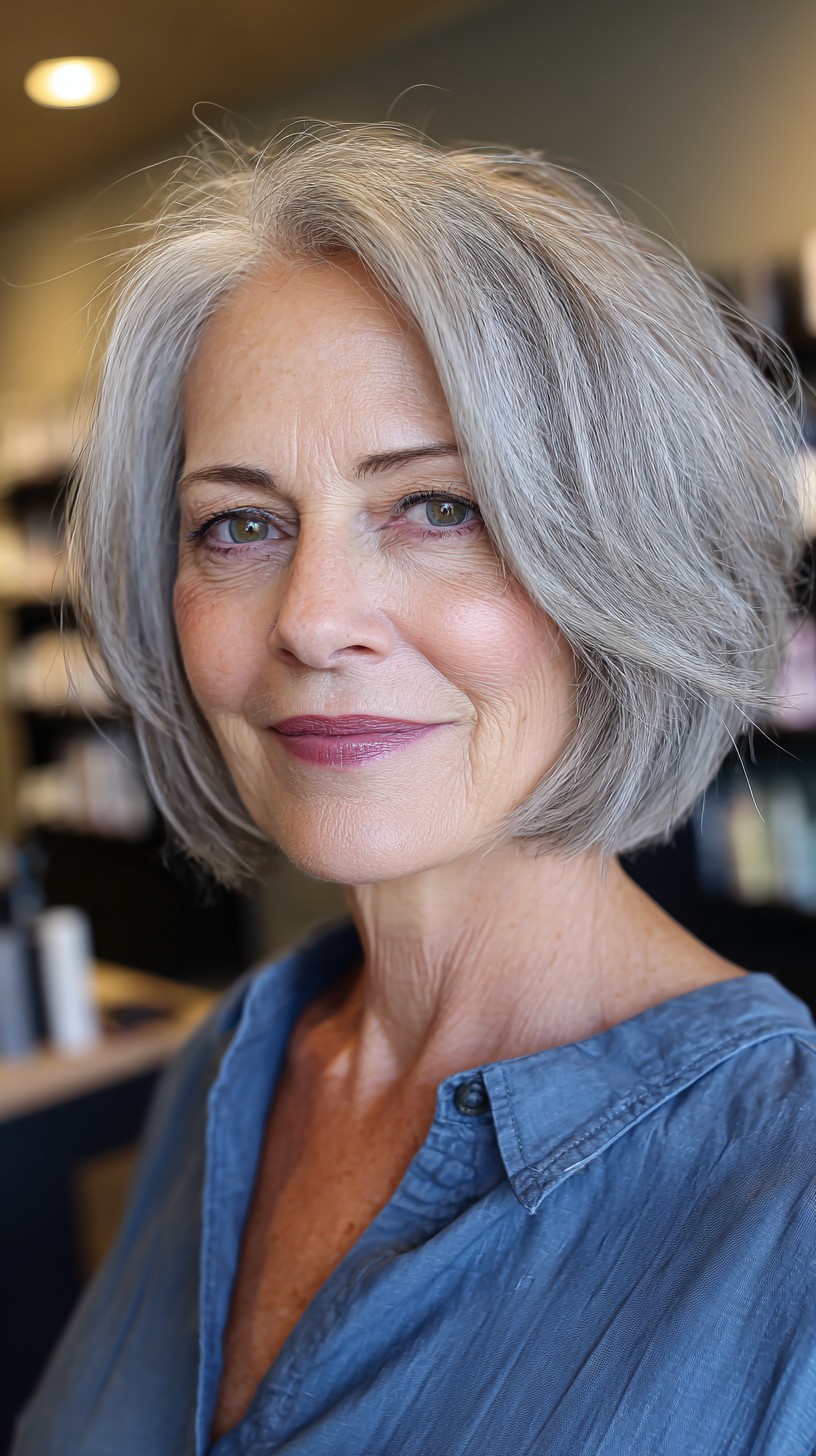 Modern Layered Silver Bob with Subtle Volume