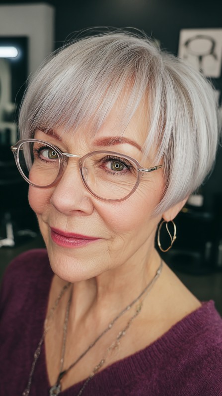 Modern Silvery Textured Bob with Fringe