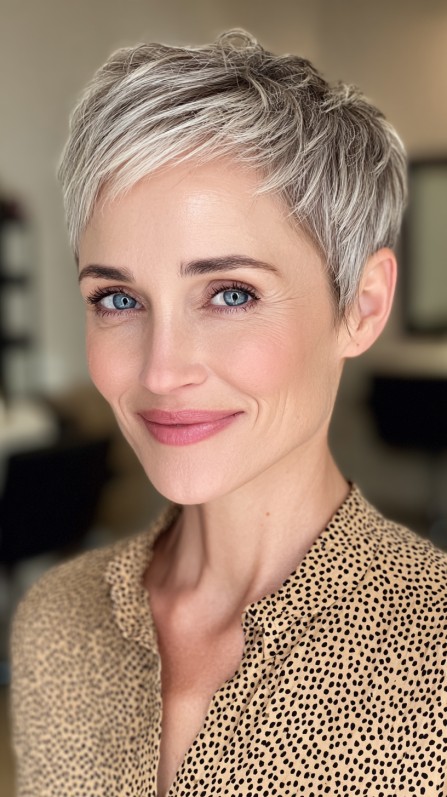 Modern Textured Pixie Cut with Silver Highlights