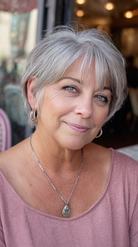Modern Textured Silver Bob with Soft Fringe