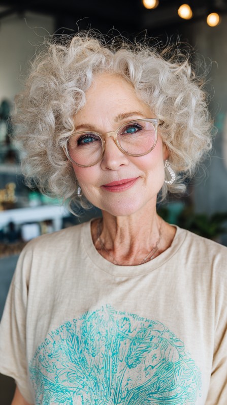 Playful Curly Silver Crop with Defined Layers