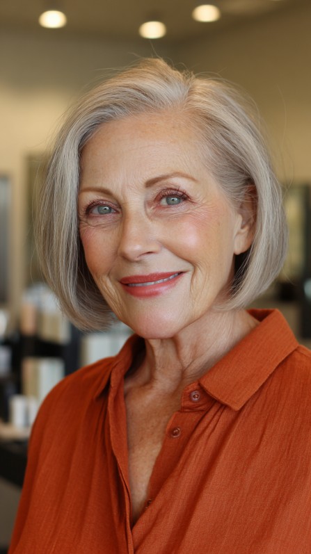 Polished Soft Gray Bob with Subtle Layers