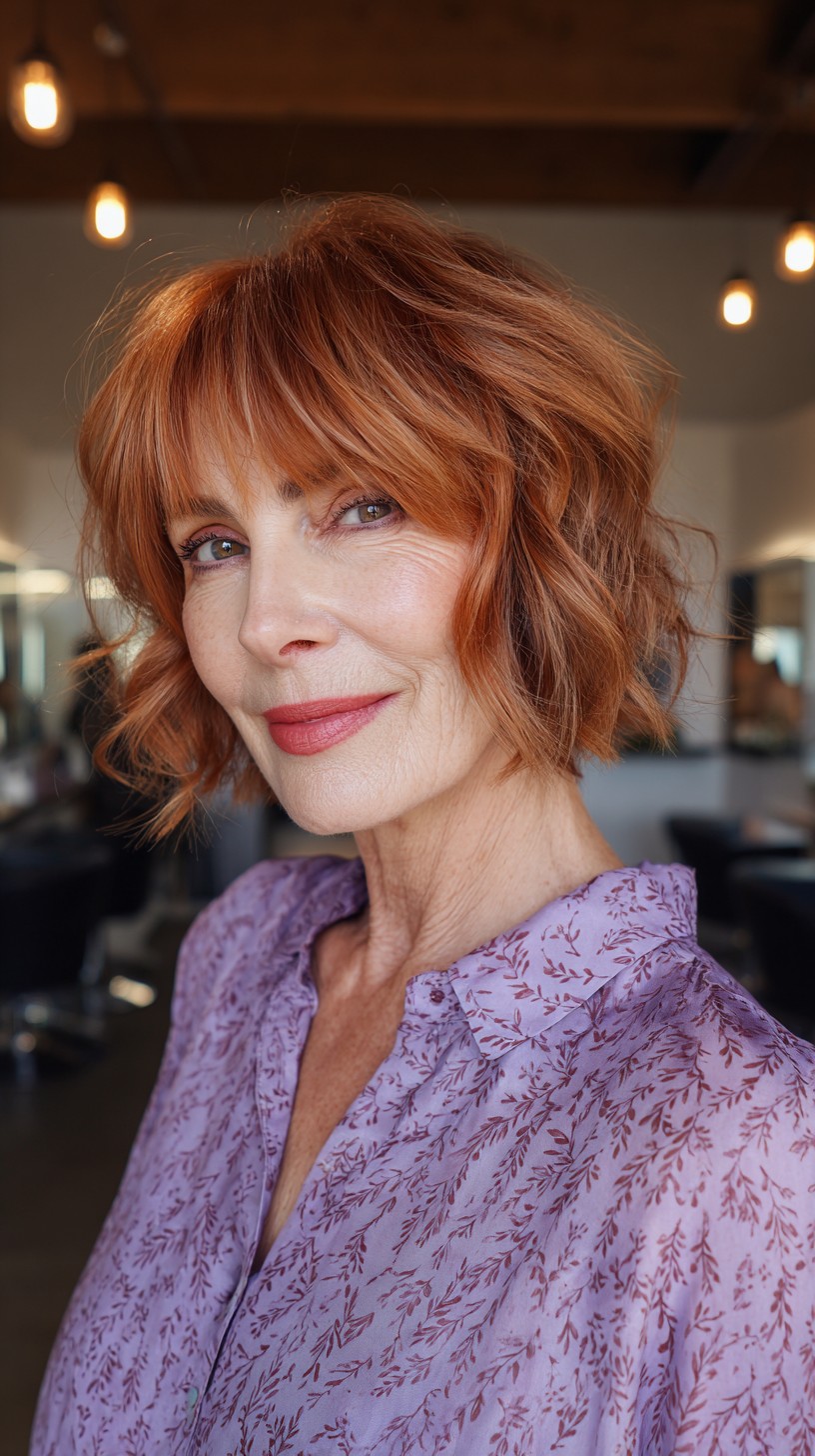 Radiant Layered Copper Bob with Feathered Bangs