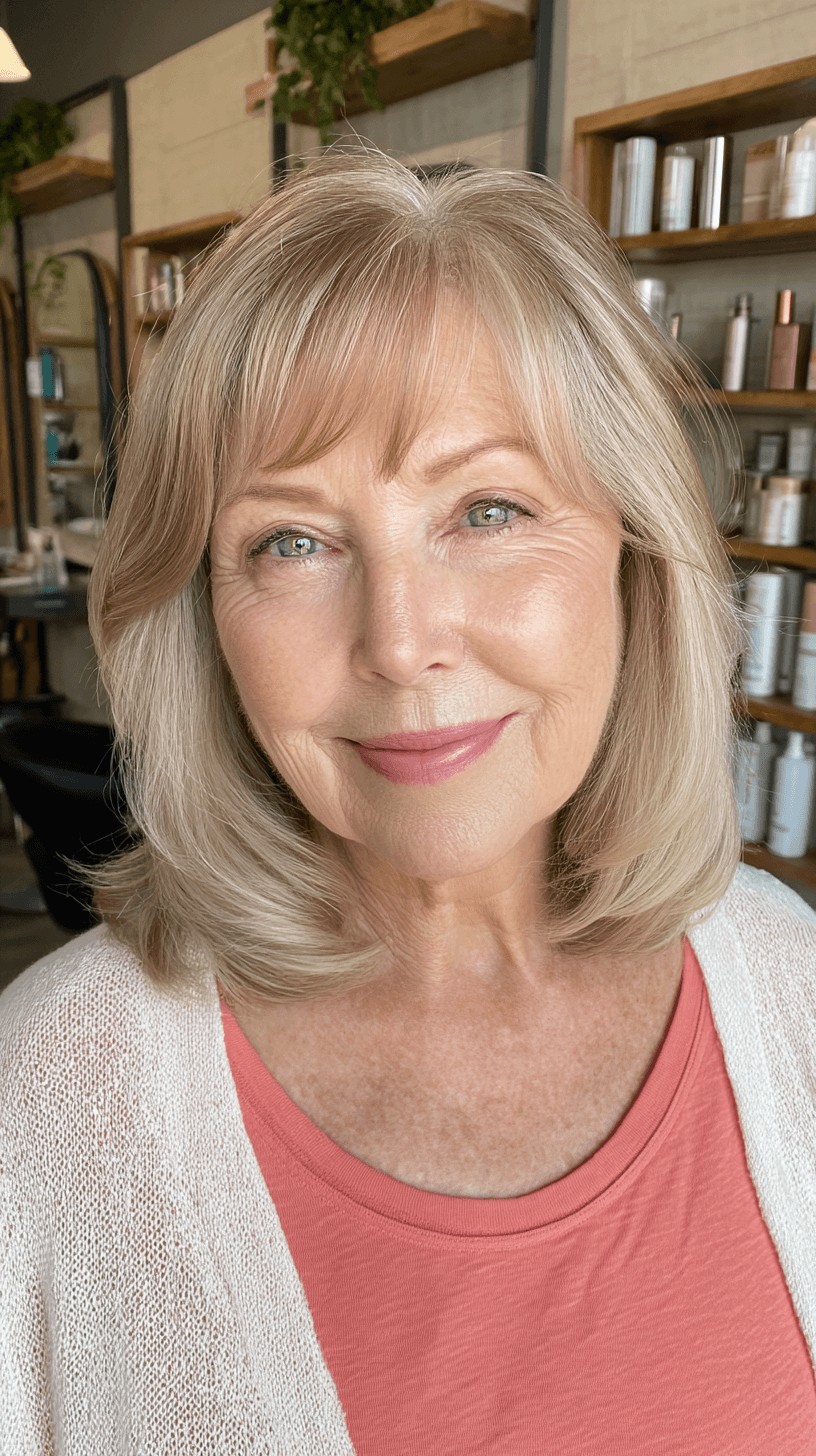 Soft Layered Blonde Cut with Graceful Bangs