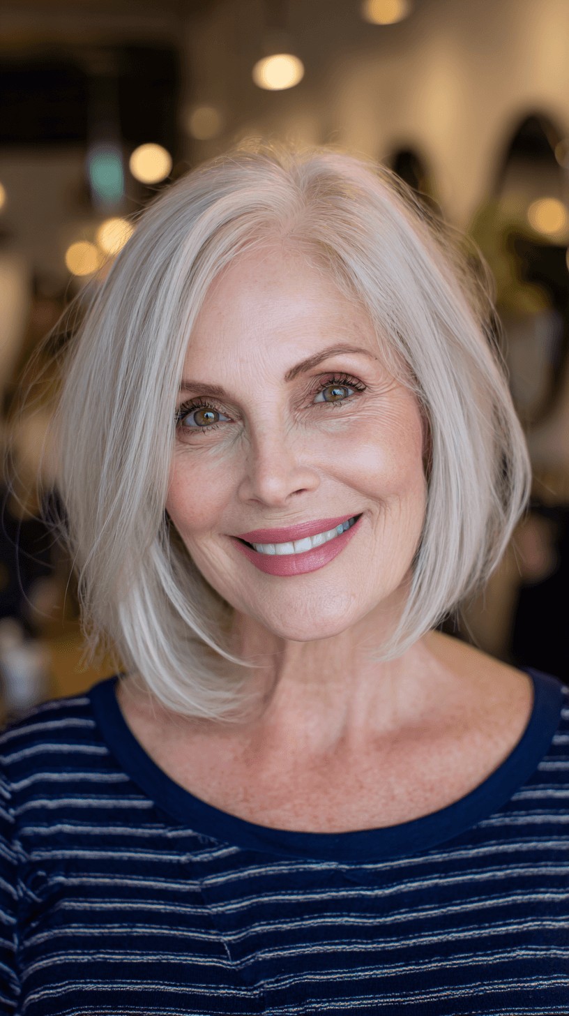 Soft Layered Silver Blonde Bob with Subtle Movement