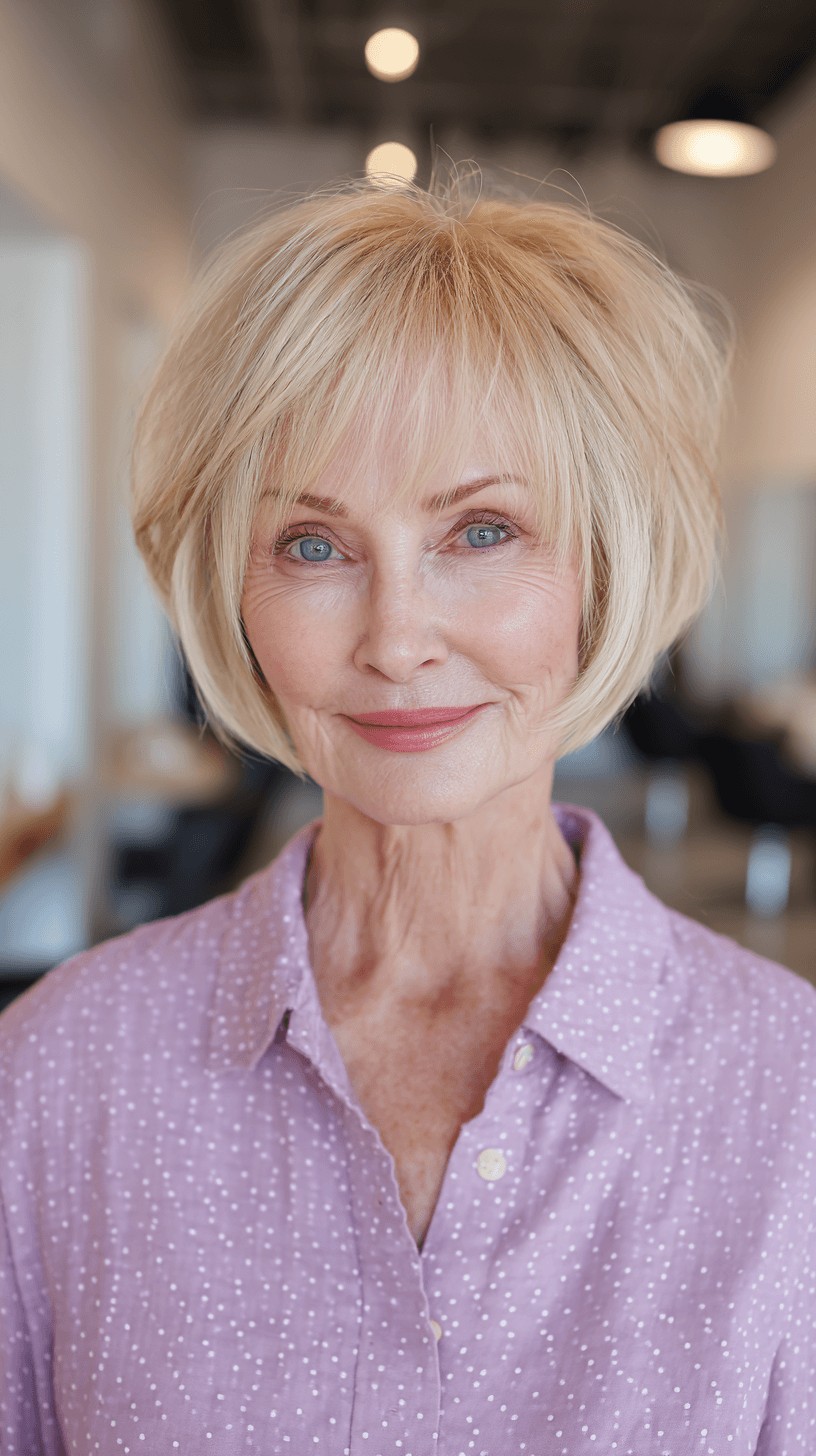 Soft Textured Blonde Bob with Long Bangs