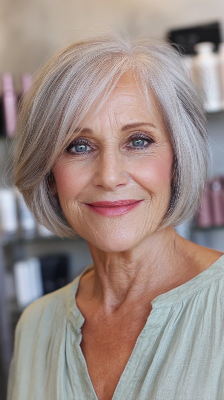Softly Layered Ash Blonde Bob Cut