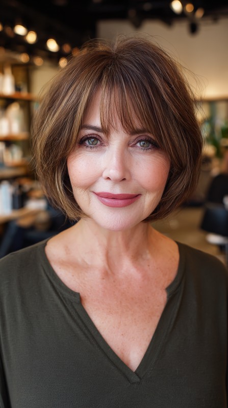 Softly Layered Bob with Gentle Face-Framing Bangs
