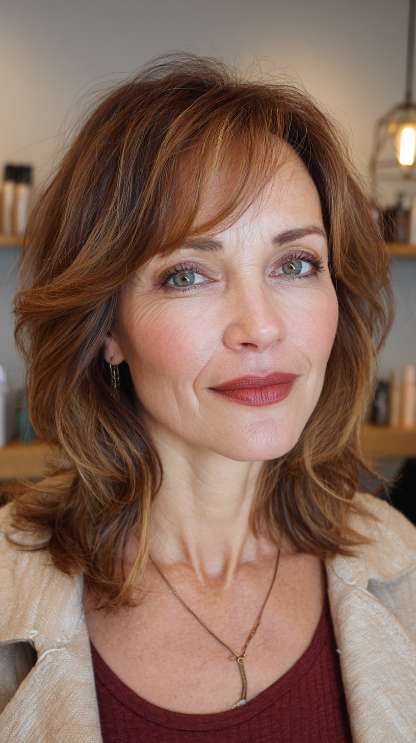 Softly Textured Medium-Length Shag with Face-Framing Layers