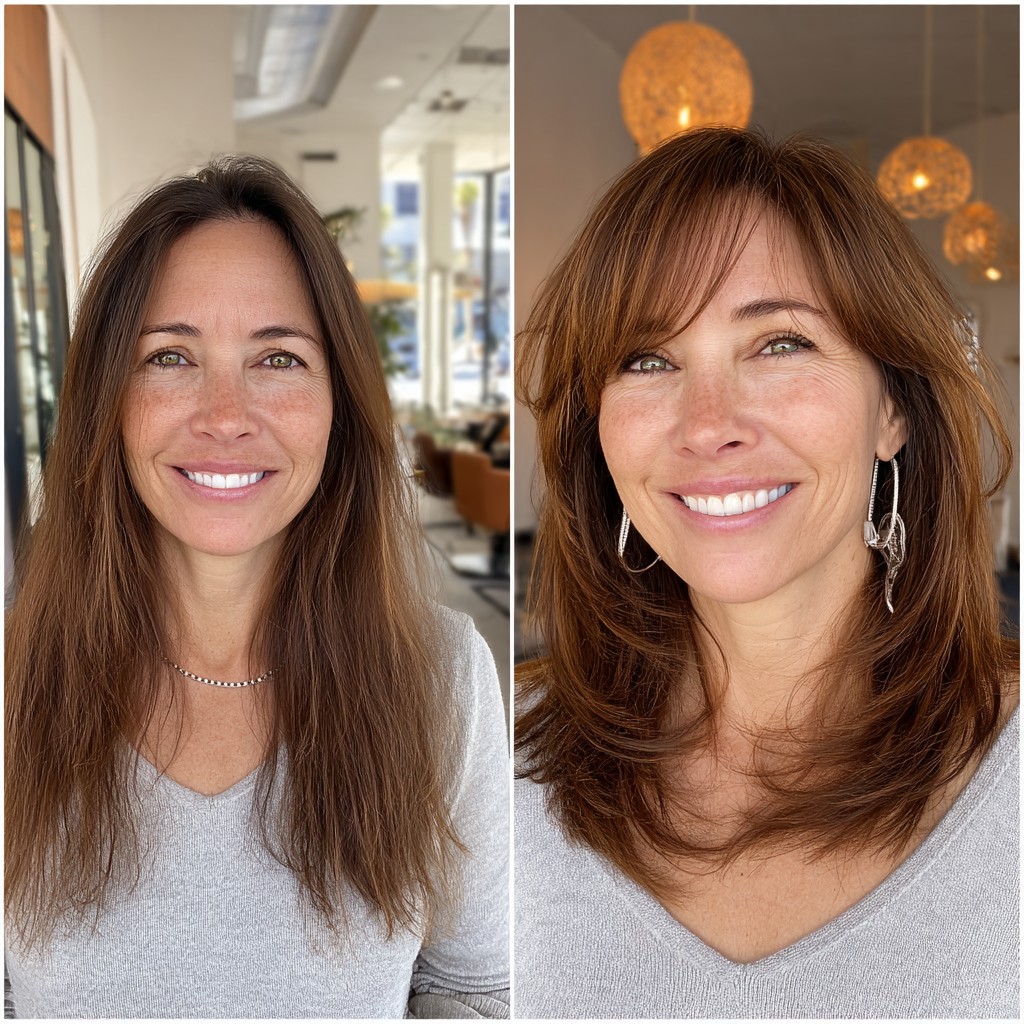 Stylish Layered Cut with Face-Framing Bangs