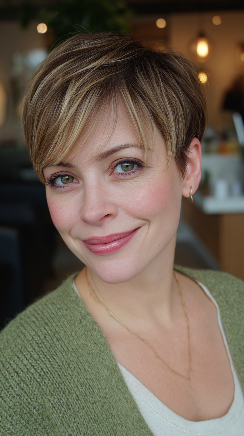 Stylish Textured Pixie with Subtle Highlights