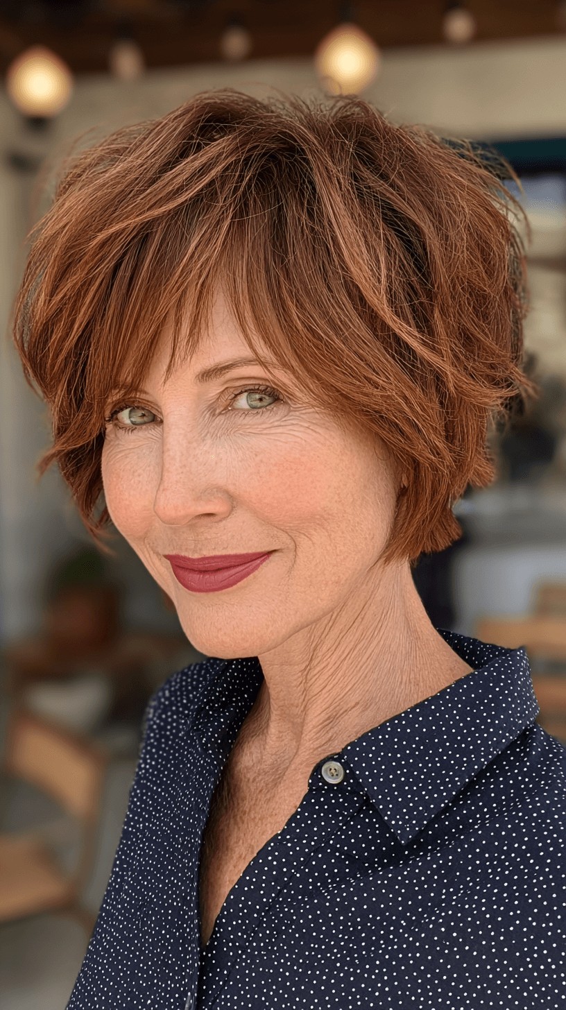 Textured Auburn Crop with Long Bangs