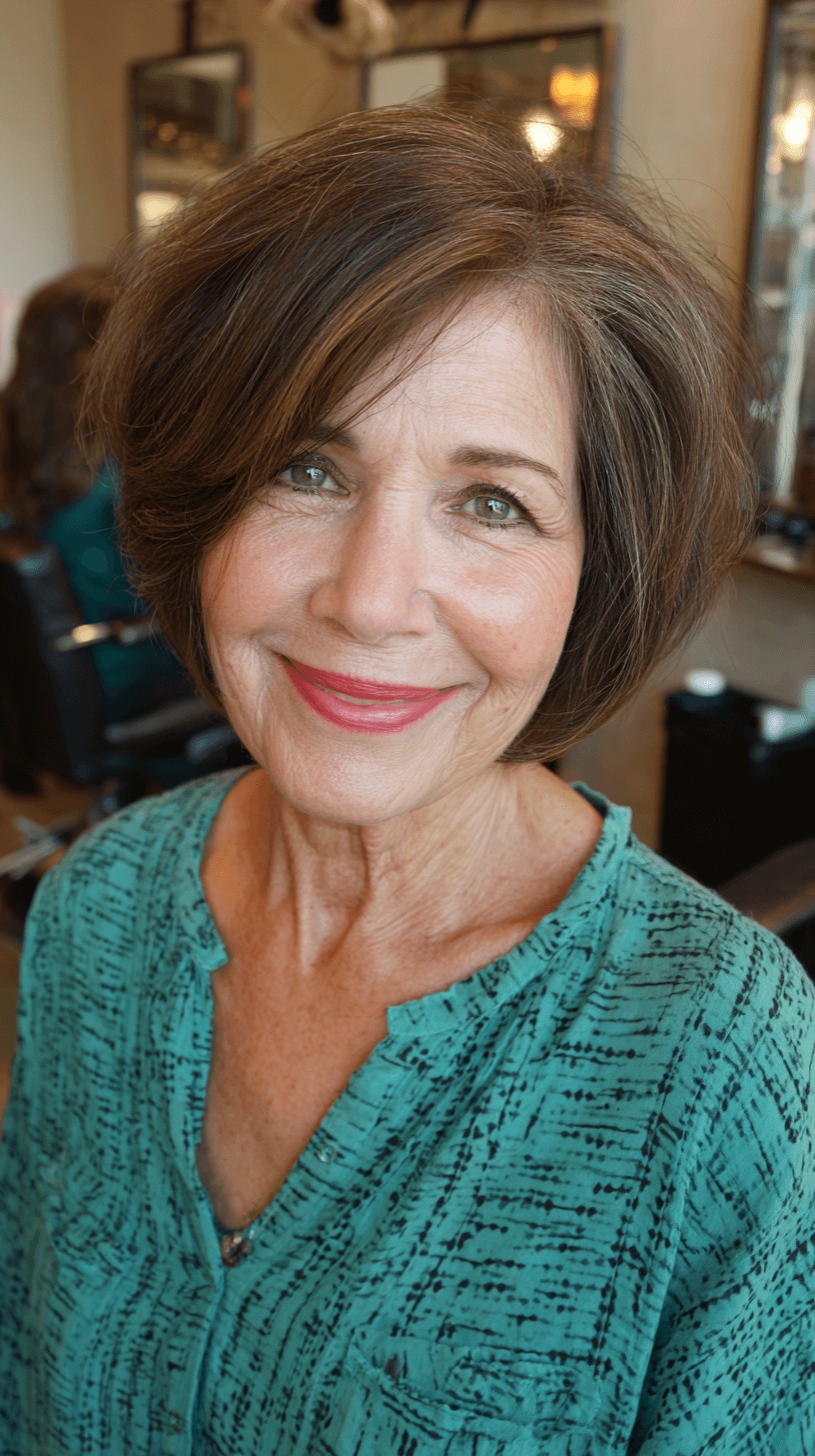 Textured Brunette Bob with Long Side Bangs