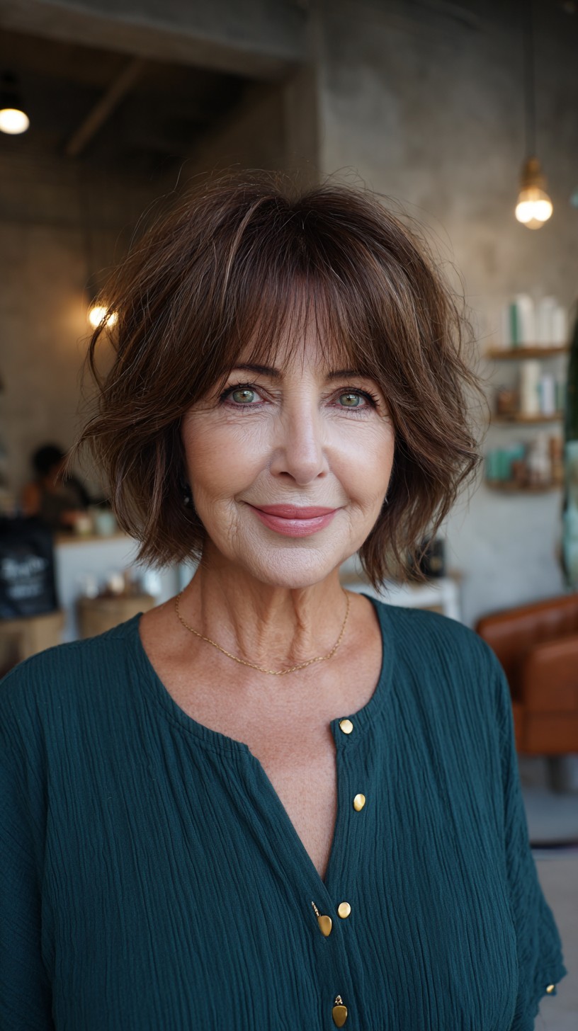 Textured Layered Bob with Playful Bangs