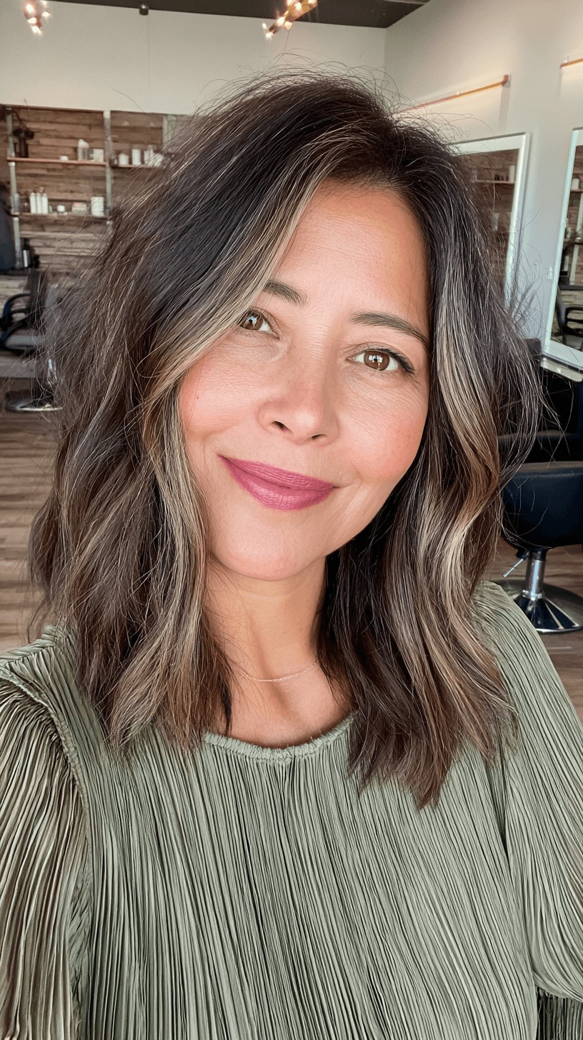Textured Medium-Length Waves with Caramel Highlights