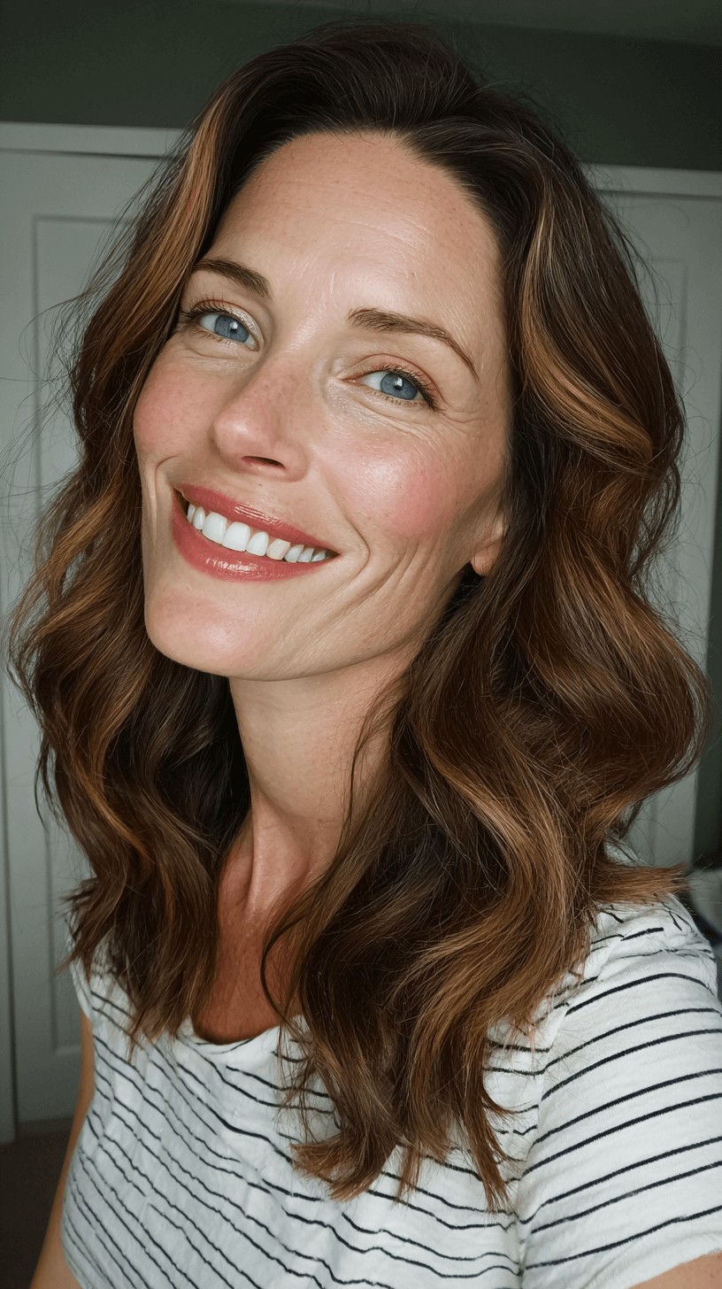 Textured Mid-Length Waves with Warm Chestnut Highlights