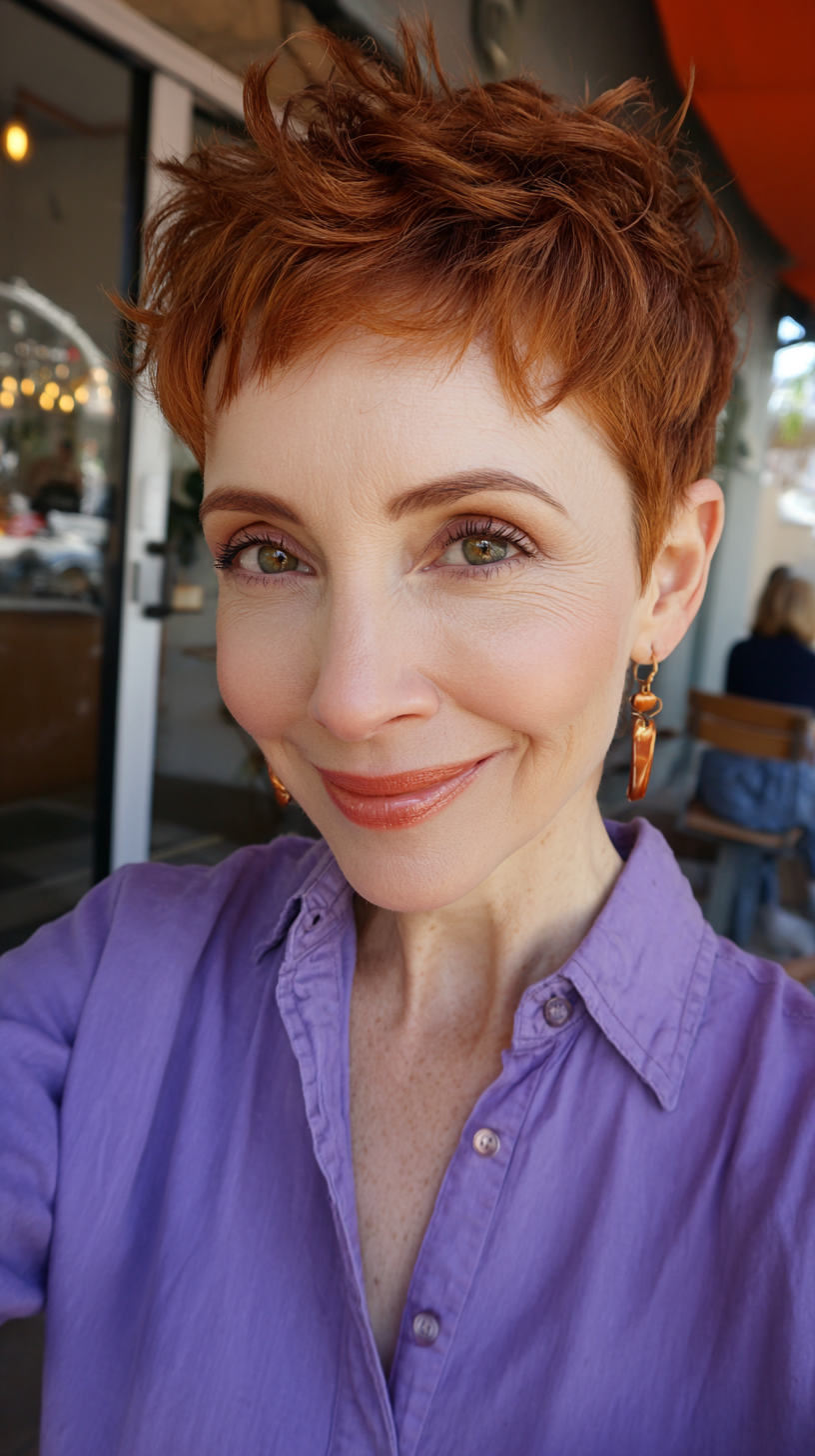 Textured Pixie Cut with Vibrant Copper Tones